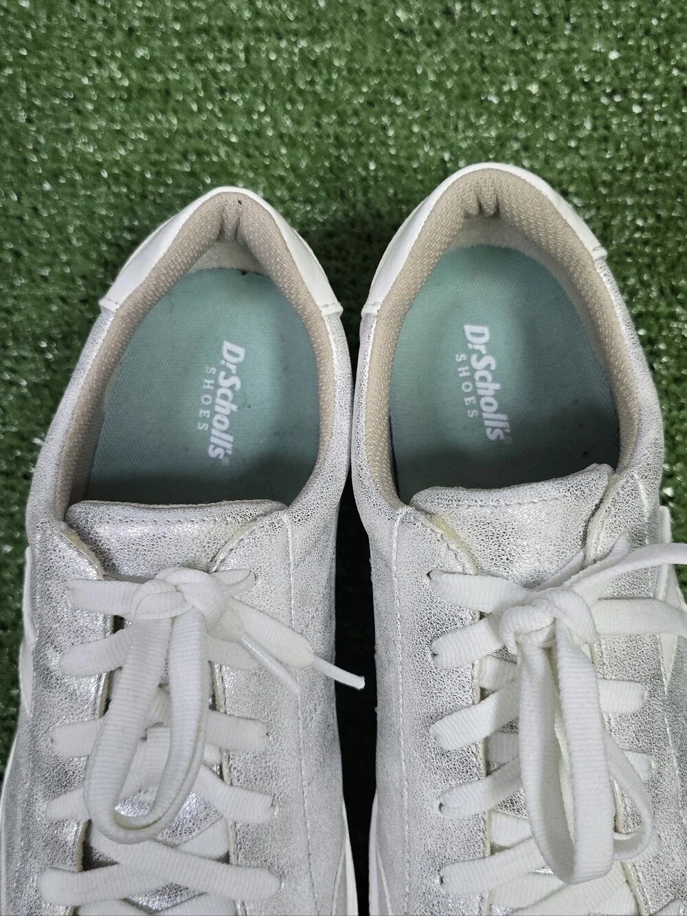 Dr.Scholl's Madison Lace Metallic Classic Sneakers In Silver Womens Size 10M